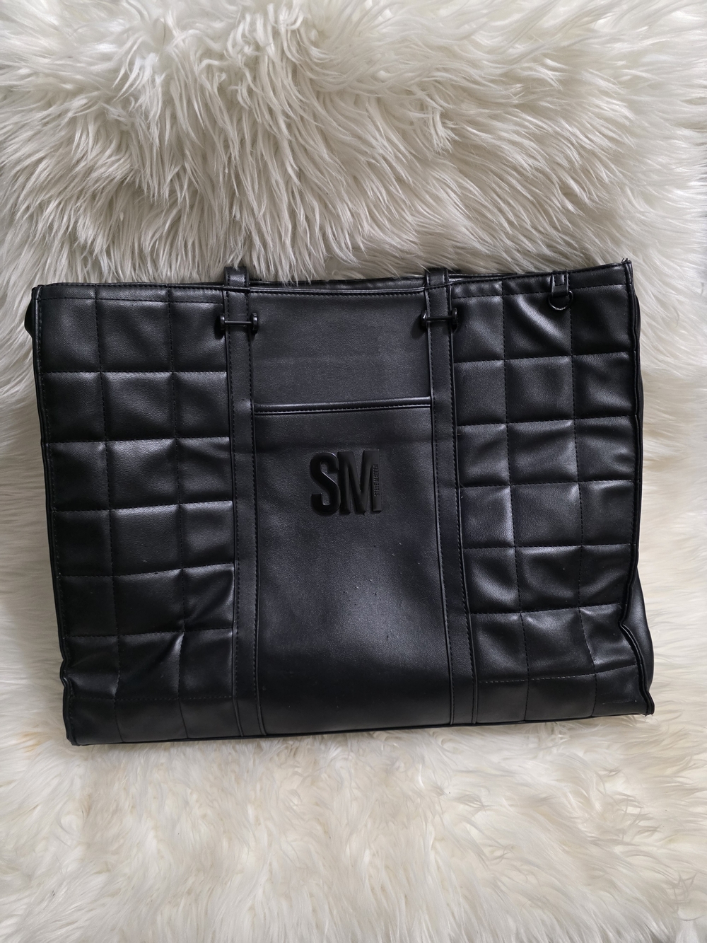 Quilted Black Leather Tote Bag - Men